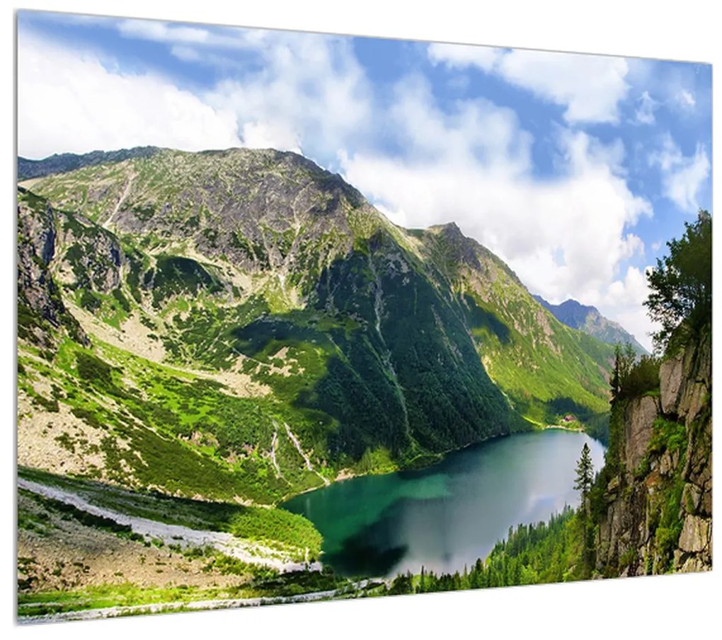 Obraz horskej krajiny s jazerom (70x50 cm)