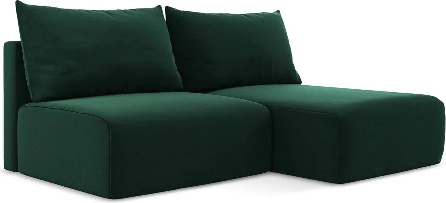 Tmavozelená zamatová rozkladacia/s úložným priestorom rohová pohovka (pravý roh/s leňoškou) Kalena – Makamii