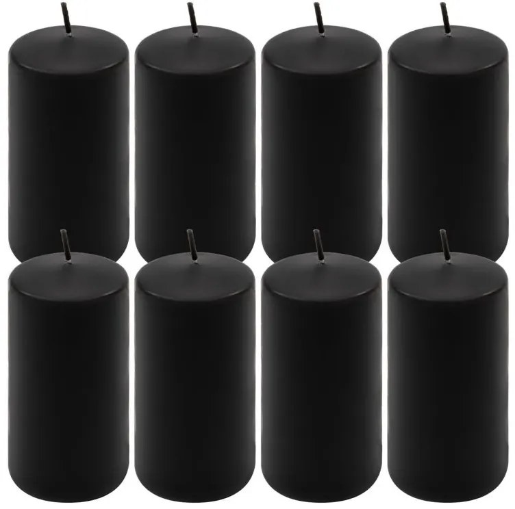Čierna parafínová sviečka 10 cm, 20 h horenia, sada 8 ks