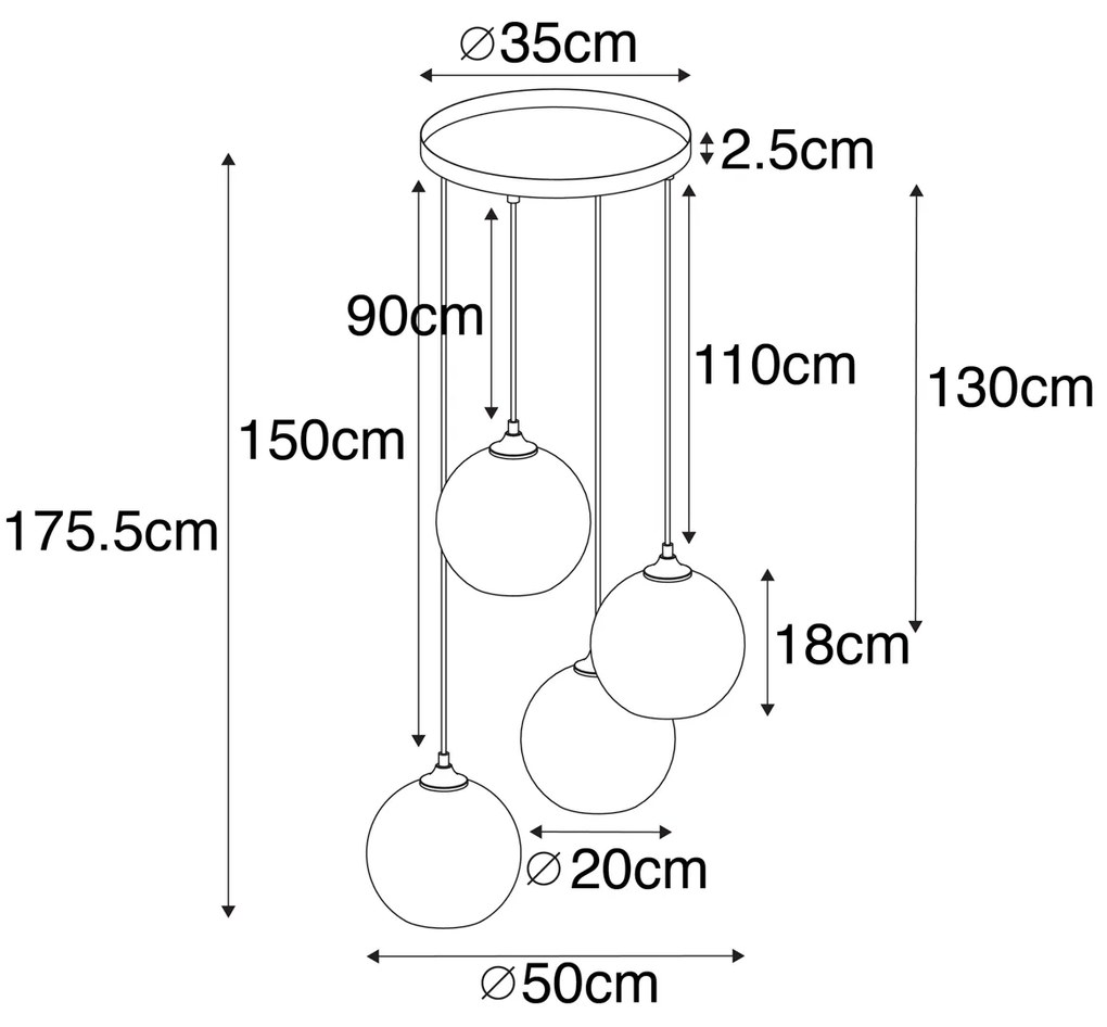 Inteligentné závesné svietidlo čierne s dymovým sklom vrátane 4 Wifi A60 - Wallace
