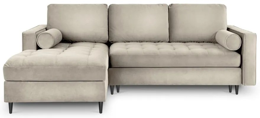 Béžová zamatová rozkladacia rohová pohovka Milo Casa Santo, ľavý roh