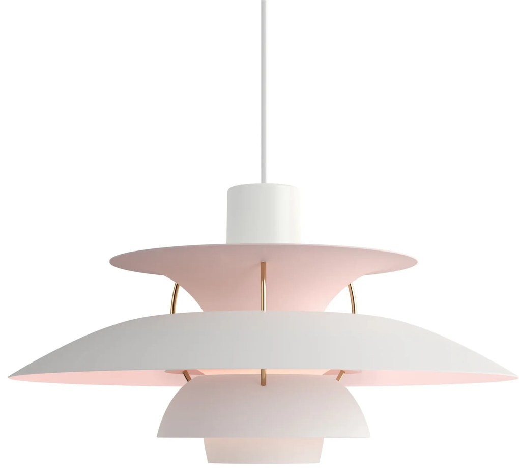 Louis Poulsen Závesná lampa PH 5 White/Pale rose – výročná edícia