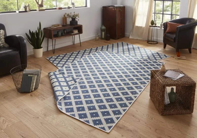 NORTHRUGS - Hanse Home koberce Kusový koberec Twin-Wendeteppiche 103128 blau creme – na von aj na doma - 80x350 cm