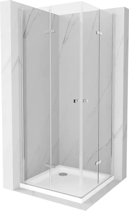 Mexen Lima Duo, sprchovací kút s 2-krídlovými skladacími dverami 70 (dvere) x 70 (dvere) cm, 6mm číre sklo + slim sprchová vanička 5cm biela, 856-070-070-01-02-4010