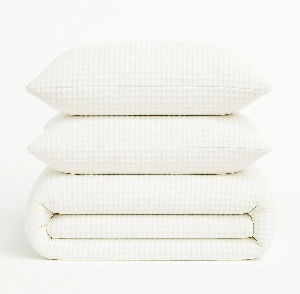 Biele obliečky na jednolôžko z bavlny Renforcé 140x200 cm Waffle Striped – Mila Home Luxury