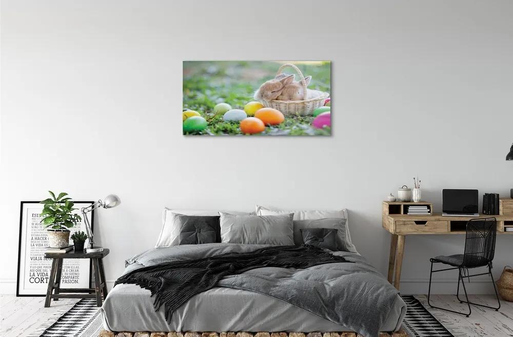 Sklenený obraz králiky vajcia 140x70 cm