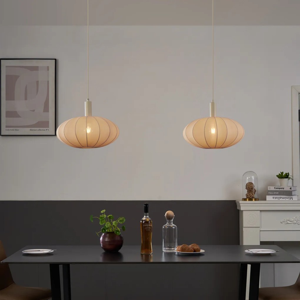 Japandi závesná lampa béžová s látkovým tienidlom 2-svetlá - Bida