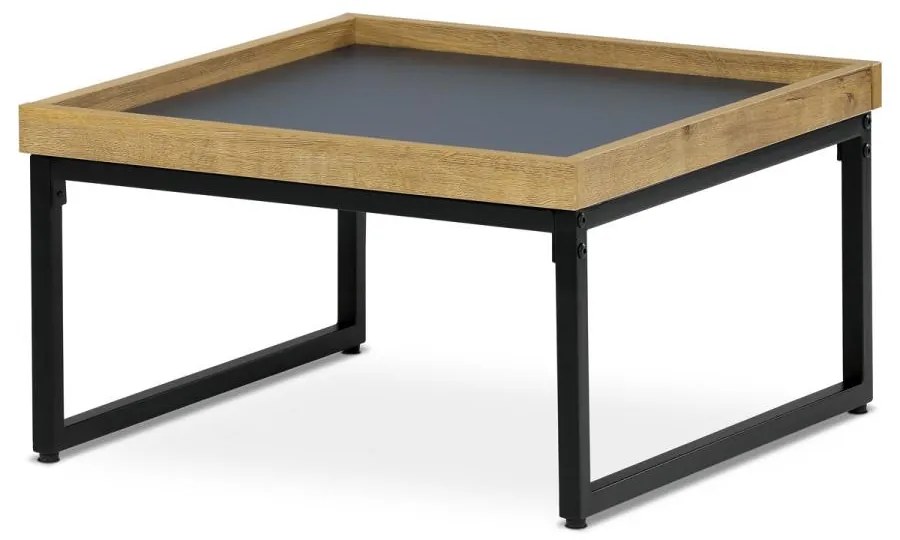 Stůl konferenční, MDF deska šedá s dekorativní hranou divoký dub, černý kov.