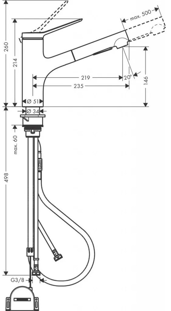 Hansgrohe Hansgrohe Zesis M33 - Páková kuchynská batéria 150, vyťahovacia spŕška, 2jet, sBox lite, chróm 74803000
