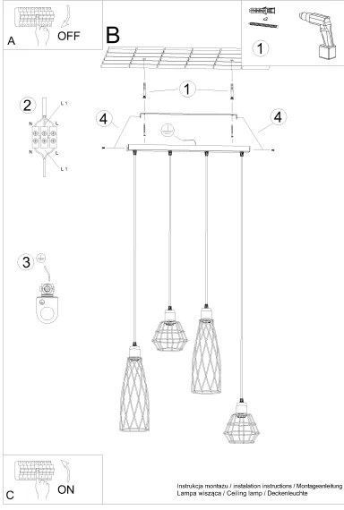 Sollux SL.1167 - Luster na lanku SUBA 4xE27/15W/230V čierna