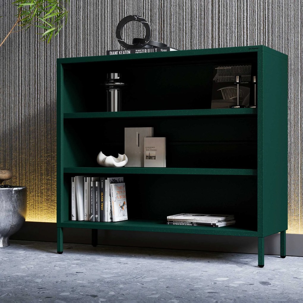 Nízky policový regál LUCA, 1000 x 900 x 350 mm, Modern: fľaškovo zelená farba