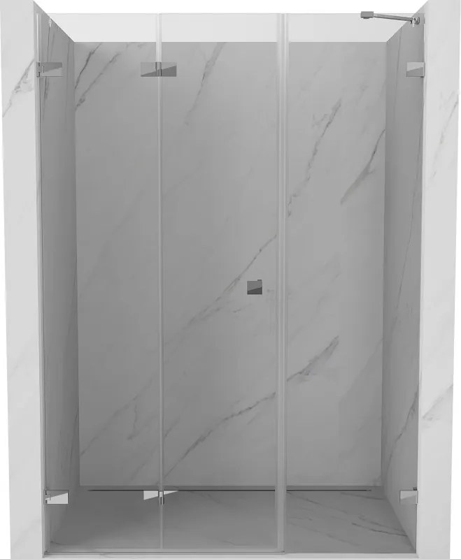 Mexen Lunar-F, ľavé sklápacie sprchové dvere 145 cm, číre sklo, chrómový profil, 836S-145-050-01-00-L