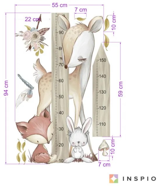 Lesné zvieratká - nálepka meter na stenu pre deti