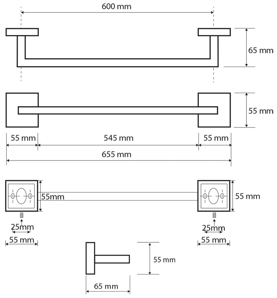 SAPHO XQ403 X-Square držiak uterákov 65 cm, strieborná