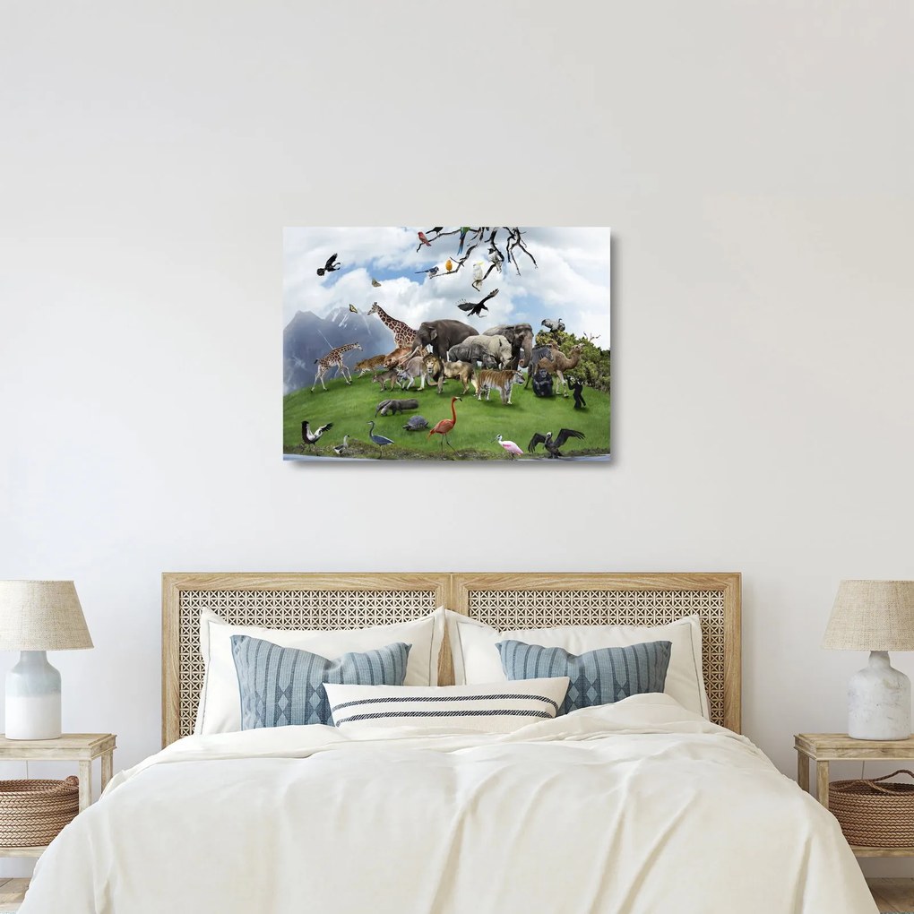 Sklenený obraz - Zvieratká na ostrove (70x50 cm)