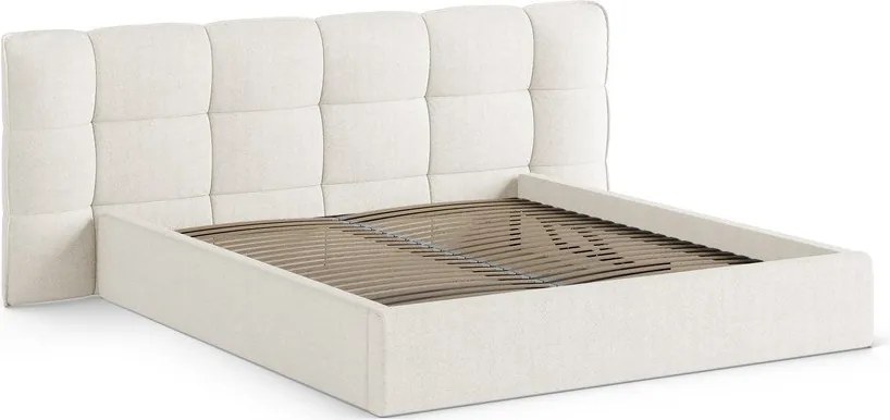 Slonovinová čalúnená dvojlôžková posteľ s úložným priestorom s roštom 200x200 cm Eric – Micadoni