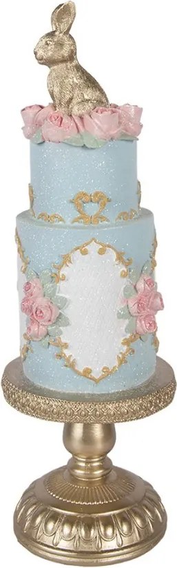 Modro-zlatá torta zdobená ružičkami a králikom - Ø 12*37 cm