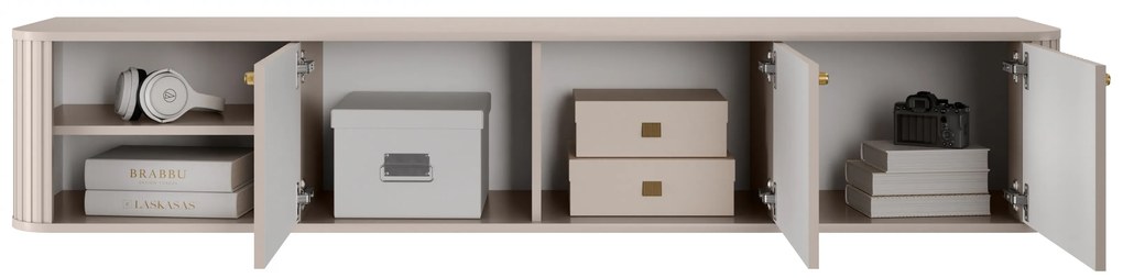 Závesný TV stolík Vespera 3D 187 cm - kašmírová / zlatá