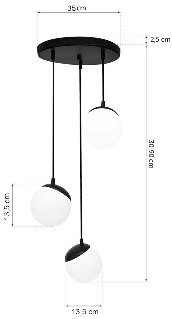 EUlight Závesné svietidlo Sfera, 3x biele sklenené tienidlo, b, o