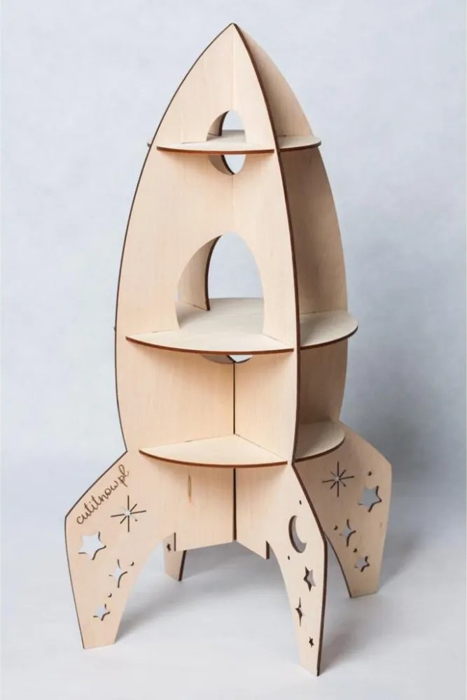 Raketová polica do detskej izby – drevená dekorácia na samomontáž 60x35 cm