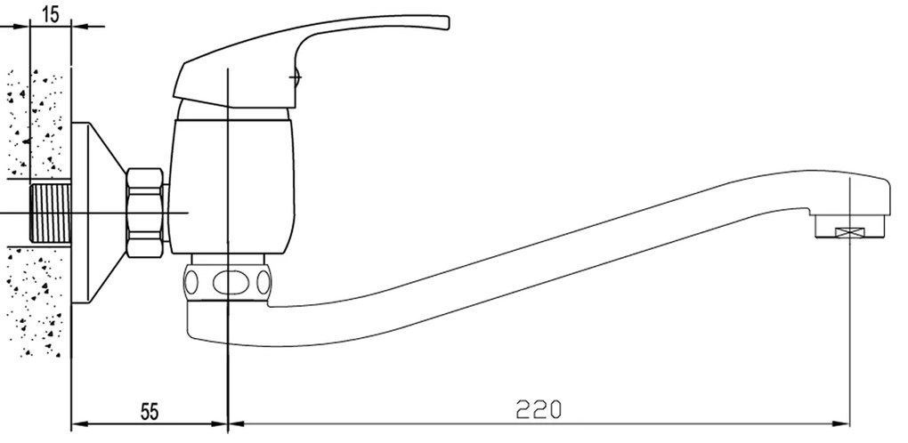 Aqualine, AQUALINE 35 nástenná batéria, ploché ramienko zvýšené, chróm, 52145