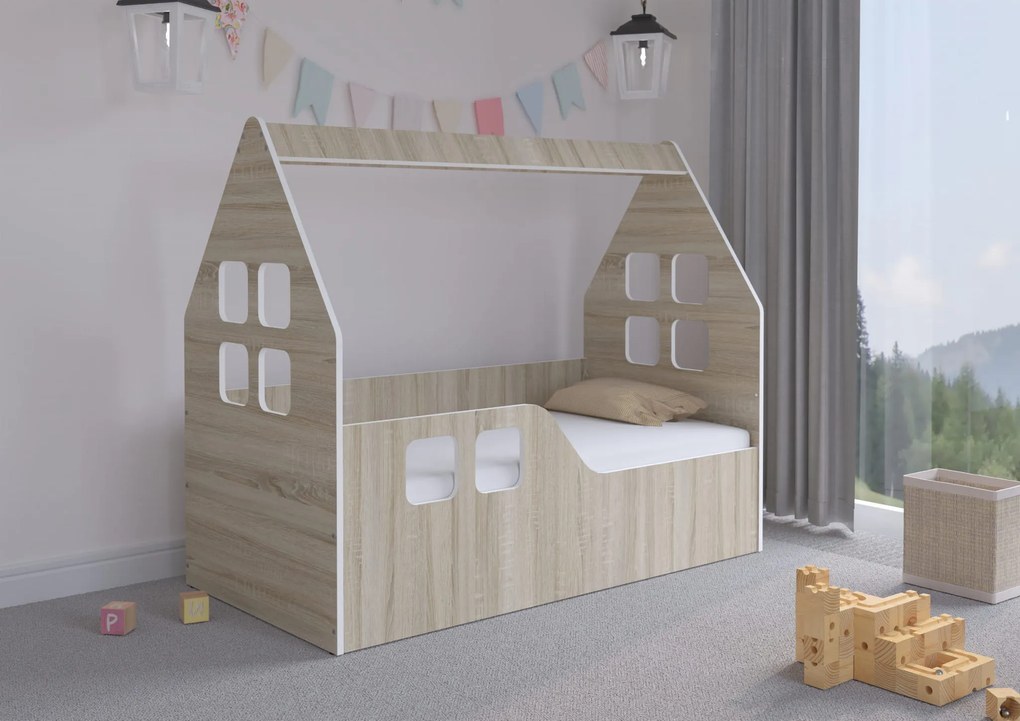 Wooden Toys Detská posteľ DOMEK SONOMA 140x70 (vľavo)