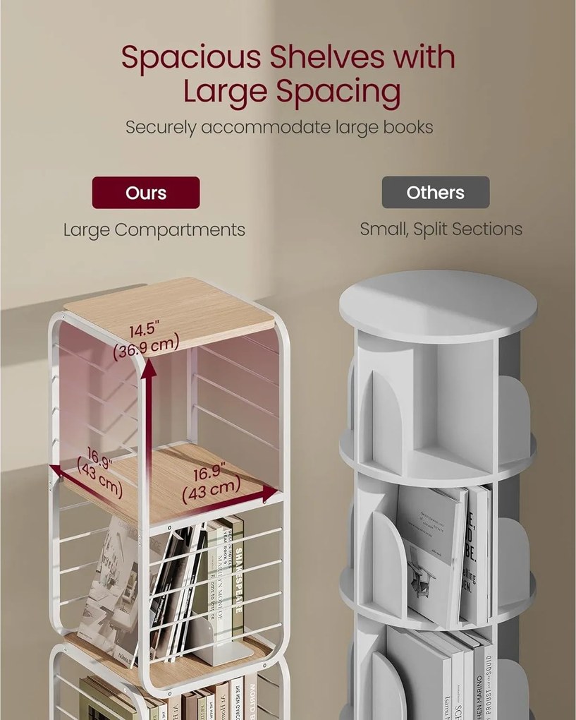 Knižnica, 4 úrovne, otočná polica na knihy, oceľový rám, prírodná béžová a biela