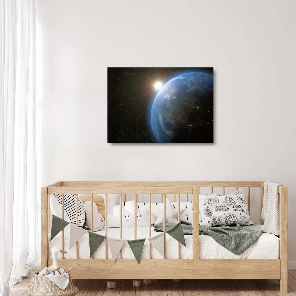 Sklenený obraz krajiny z vesmíru (70x50 cm)