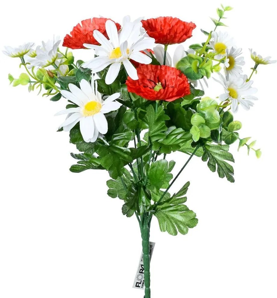 Kytica margaréta + červené maky 41cm 1000656 - Umelé kvety