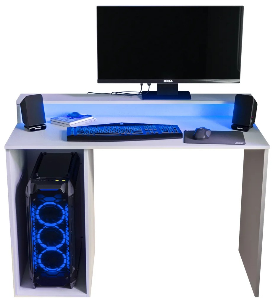 Herný PC stolík Garrick 2 (biely) (s LED RGB osvetlením). Akcia -71%. Vlastná spoľahlivá doprava až k Vám domov. 1064136