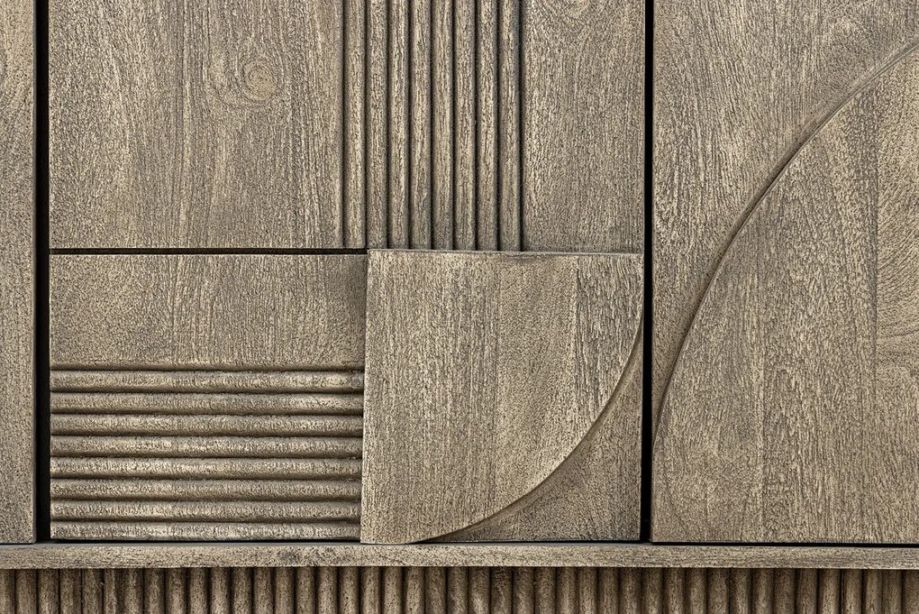 Komoda ART DECO 170 cm 3D mangové drevo, sivá