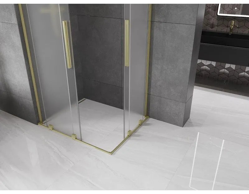 Mexen Velar L Duo, sprchový kút s posuvnými dverami 100 x 90 cm, 8mm sklo námraza, zlatá matná, 871-100-090-02-33-55