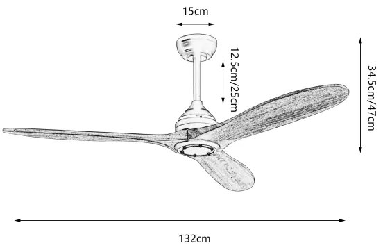ZEVENTI - Stropný ventilátor LAURIA Wi-Fi Tuya čierna/dub + diaľkové ovládanie