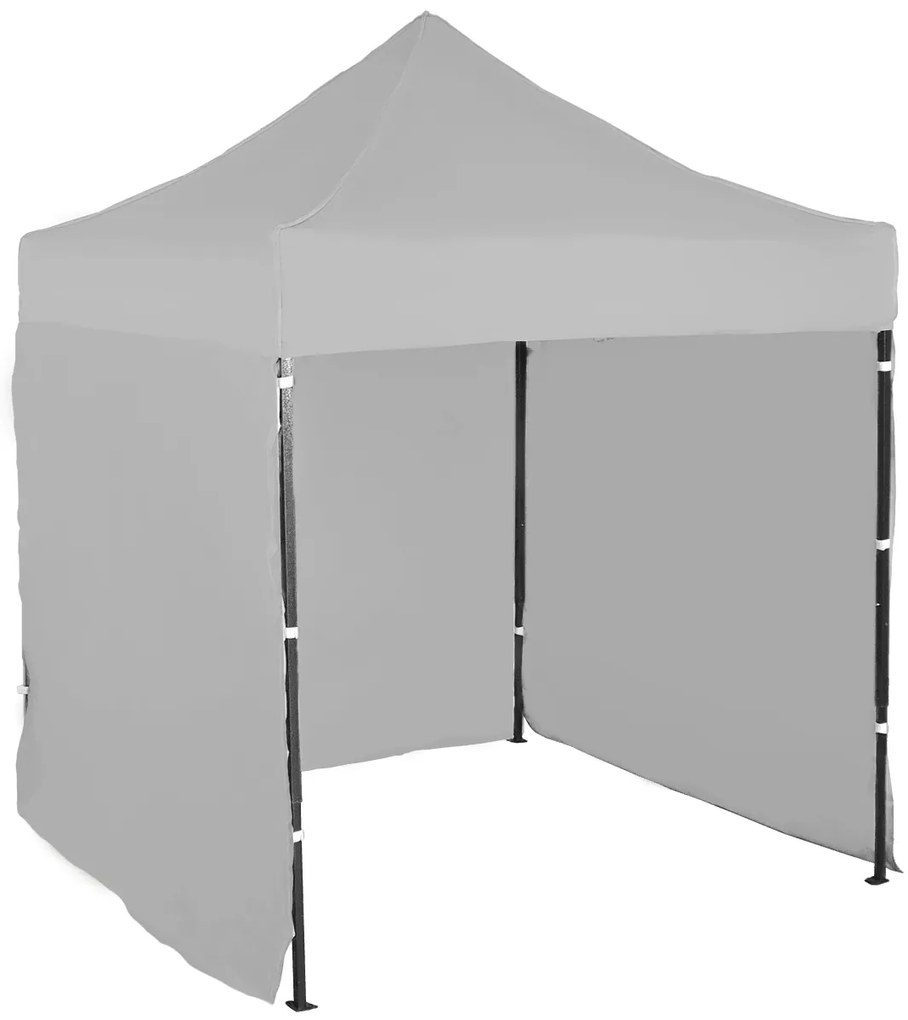 Rýchlorozkladací nožnicový stan 2x2m – oceľový, 3 bočné plachty, Sivá / antracitová