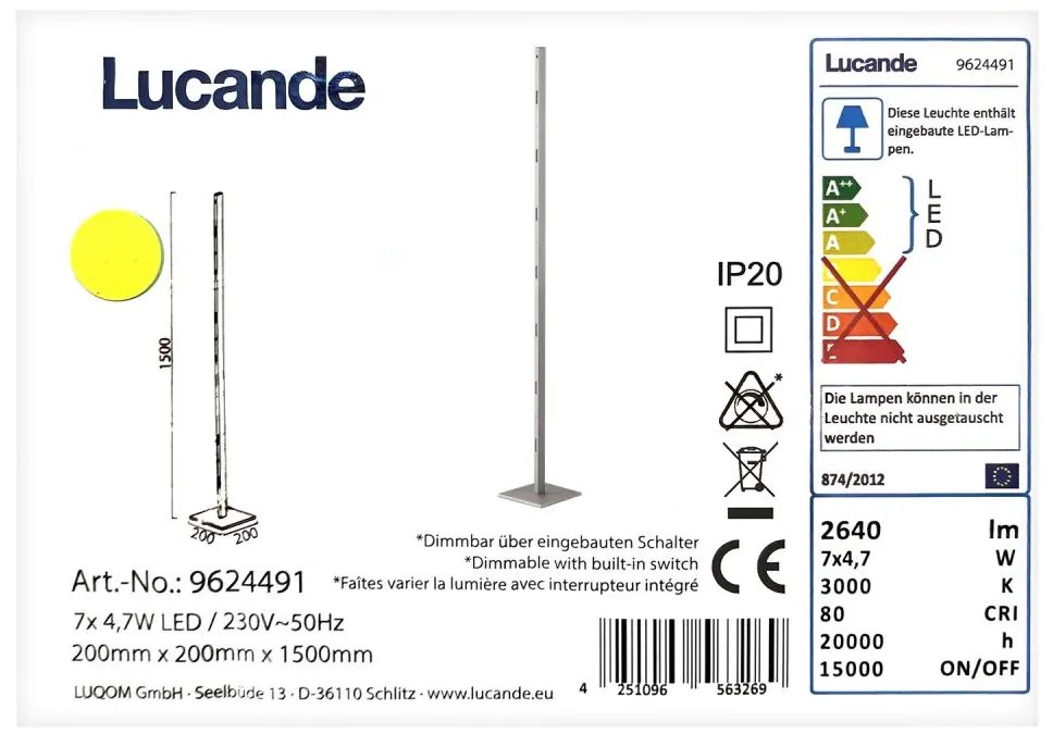 Lucande - LED Stmievateľná stojacia lampa MARGEAU 7xLED/4,7W/230V