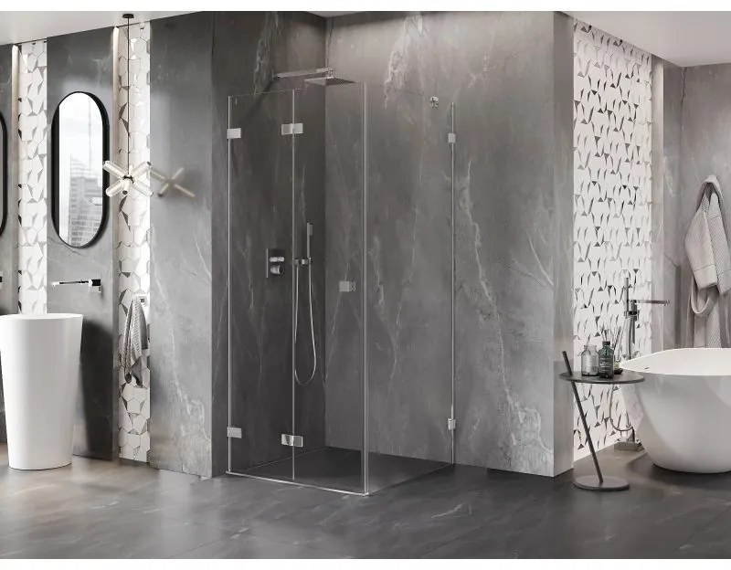 Mexen Lunar-F, 1-krídlový sprchový kút so skladacími dverami, ľavý, 100 x 100 cm, 8mm číre sklo, chrómový profil, 836-100-100-01-00-L