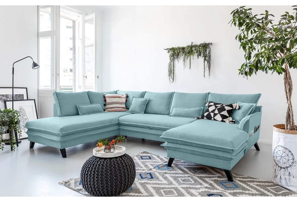 Svetlomodrá rozkladacia pohovka do "U" Miuform Charming Charlie, ľavý roh