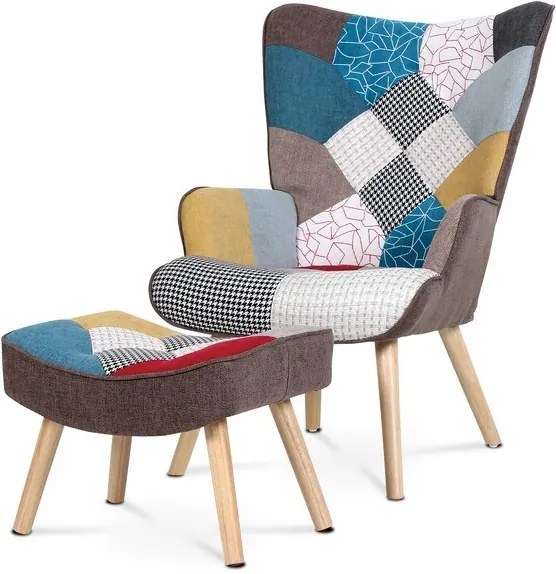 Sconto Kreslo s podnožkou GUNNAR patchwork