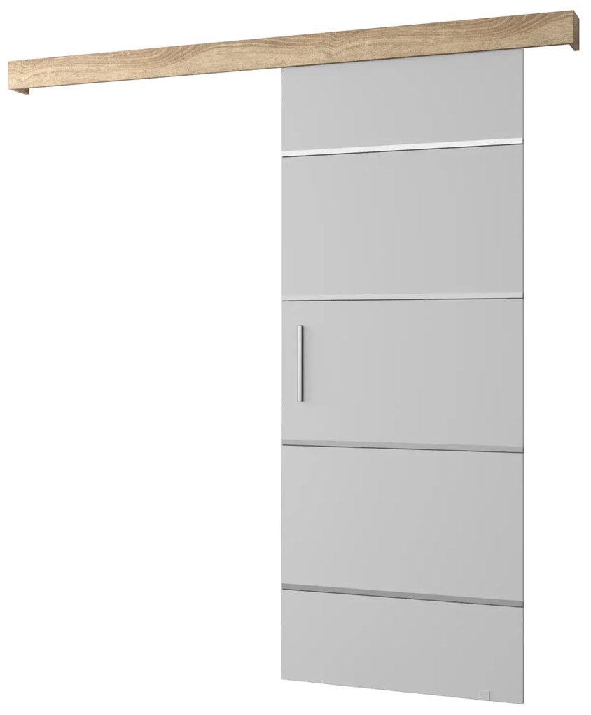 Posuvné dvere 90 cm Sharlene IV (biela matná + dub sonoma + strieborná). Akcia -23%. Vlastná spoľahlivá doprava až k Vám domov. 1043755