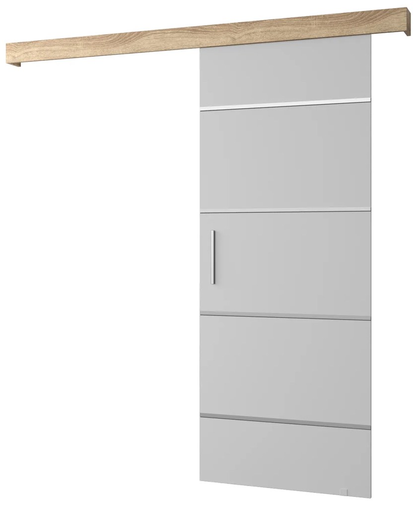 Posuvné dvere 90 cm Sharlene IV (biela matná + dub sonoma + strieborná). Akcia -6%. Vlastná spoľahlivá doprava až k Vám domov. 1043755