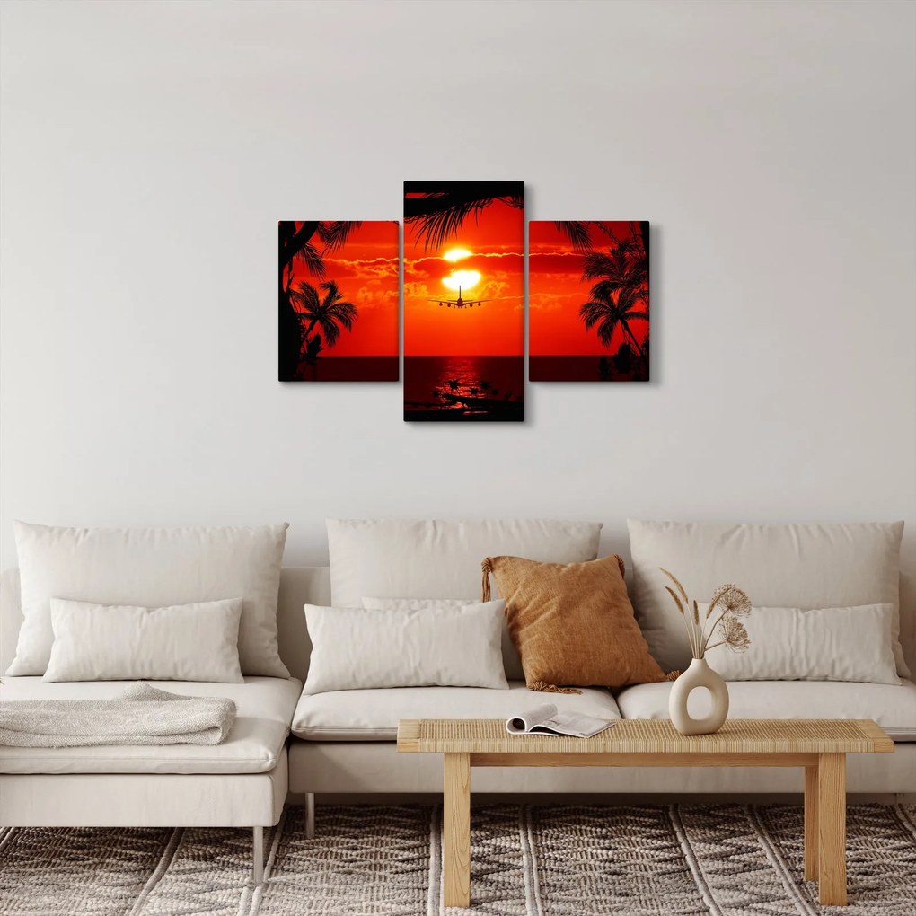 Obraz - západ slnka s lietadlom (90x60 cm)