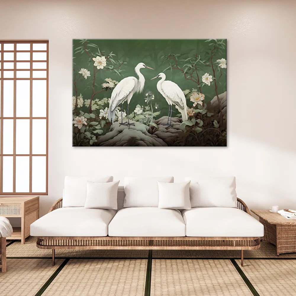 Gario Obraz na plátne Biele žeriavy a rastliny Rozmery: 120 x 80 cm