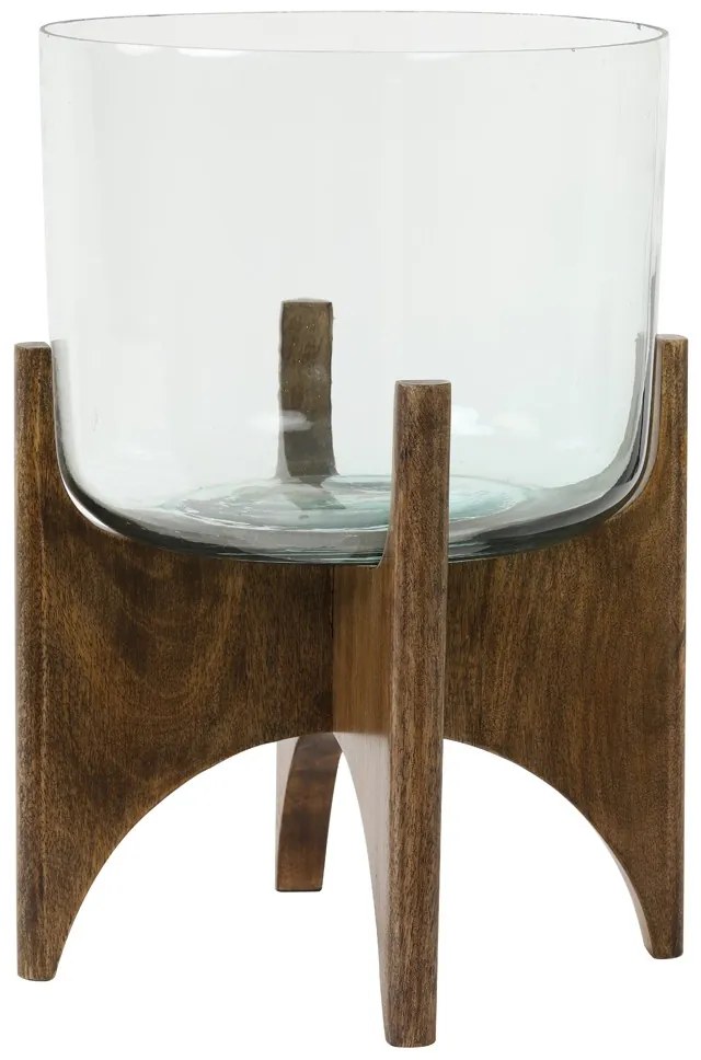 Sklenená váza/svietnik na drevenej nohe Jace - Ø31*43 cm