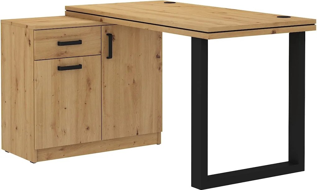 Rohový písací stôl LUGANO 138 cm s komodou a hrubou doskou Farba: Dub artisan
