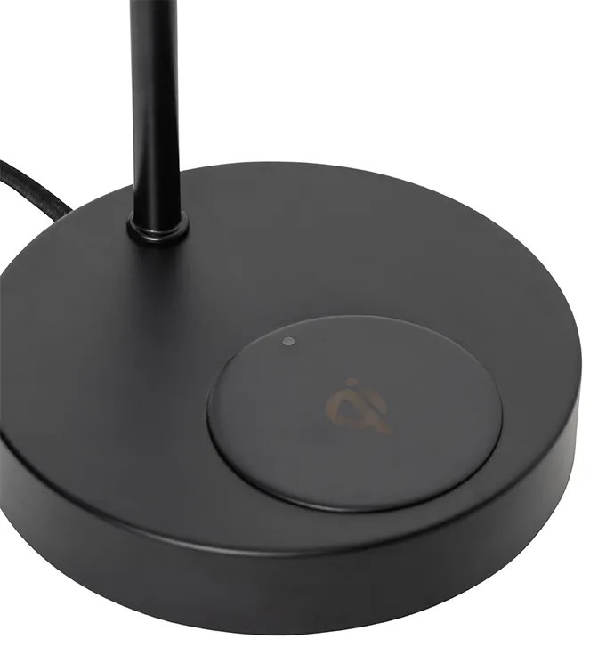 Moderná stolová lampa čierna s bezdrôtovým nabíjaním - Facil