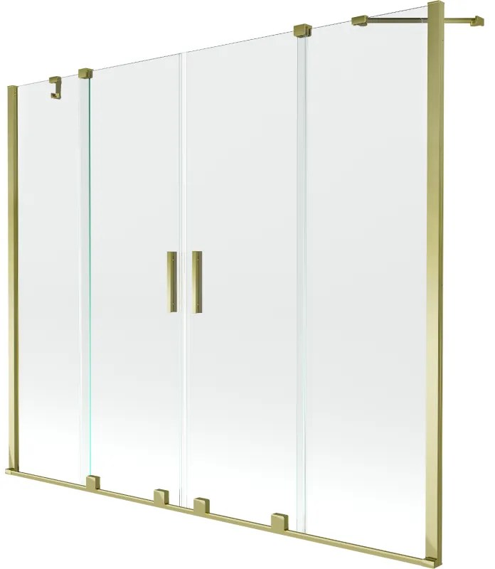 Mexen Velar Duo, vaňová zástena 2-krídlová s posuvnými dverami 190 x 150 cm, 8mm číre sklo, zlatý lesklý profil, 896-190-000-02-50