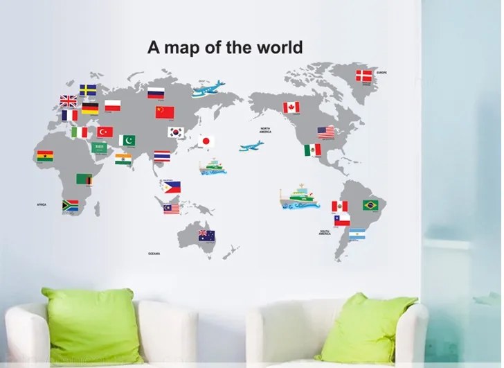 Veselá Stena Samolepka Mapa Sveta s vlajkami