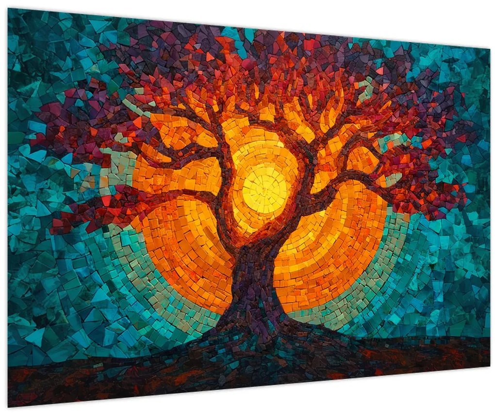 Obraz - Strom života a slnko v mozaike (90x60 cm)