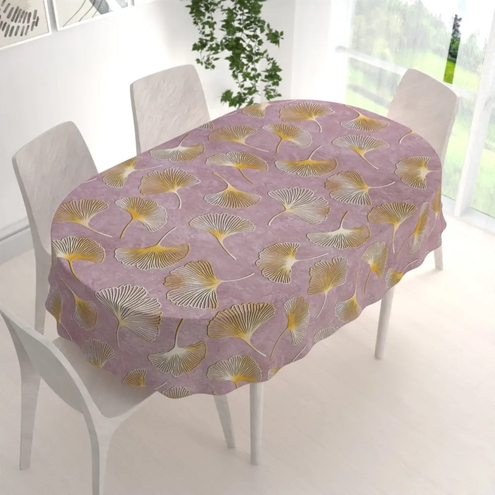 Biante Zamatový oválny obrus Tamara TMR-001 Ginkgo lístky na staroružovom 140x180 cm