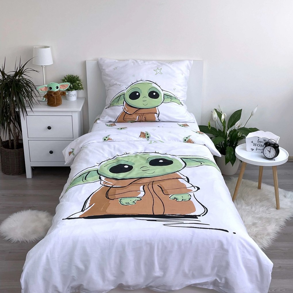 Jerry Fabrics Bavlnené obliečky 140x200 + 70x90 cm - Star Wars "Baby Yoda"